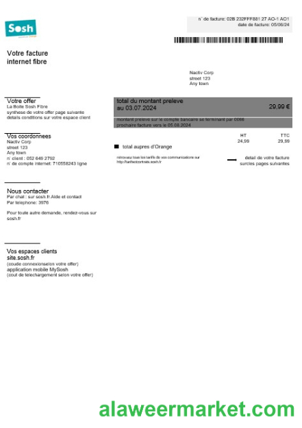 France Sosh business utility bill Word and PDF template1